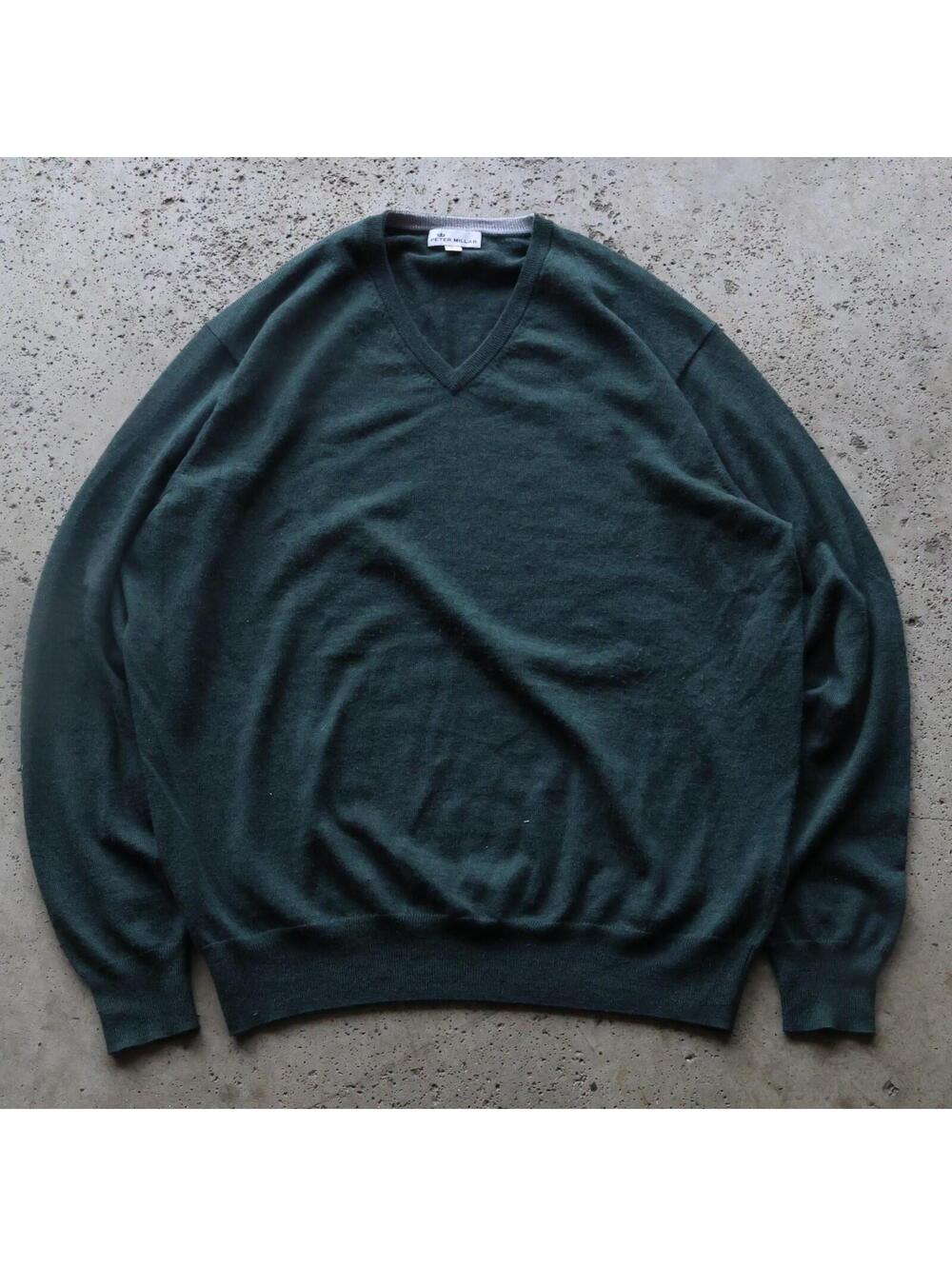 Peter Millar Sweater Mens XL Green V Neck Pullover Classic Preppy Golf Knit